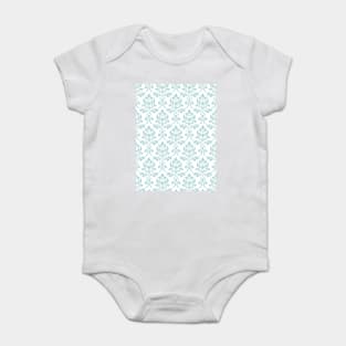 Feuille Damask Duck Egg Blue on White Pattern Baby Bodysuit